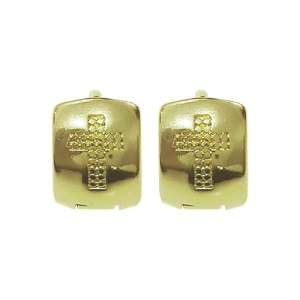 Brinco de Argola Articulada Gravada em Cruz Banho Ouro 18k
